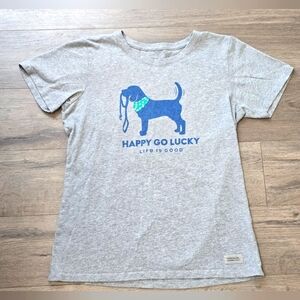 Life Is Good Happy Go Lucky SS Dog Tee Medium Cute Soft Casual Everyday